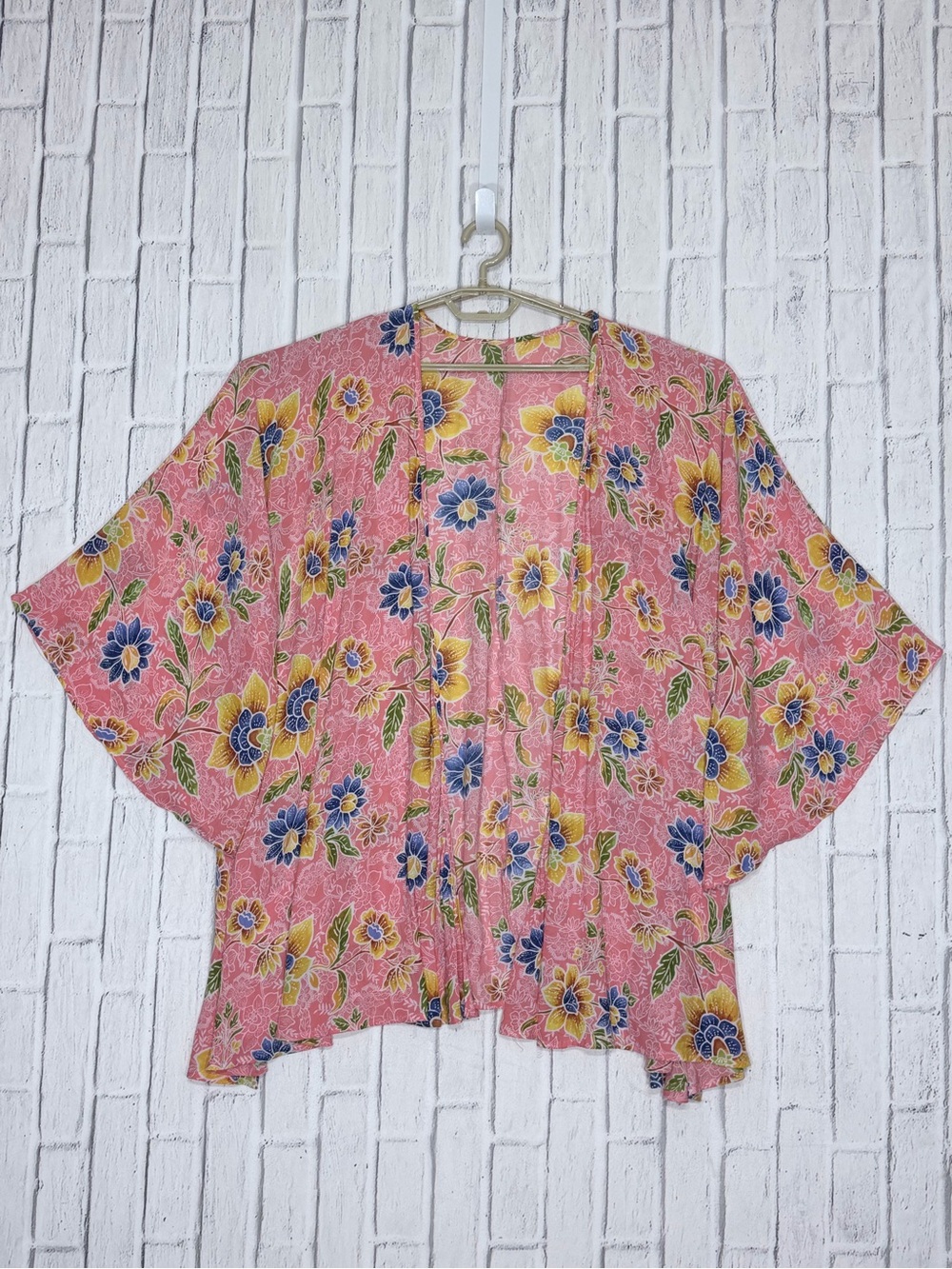 🌻 Forever 21 Floral Open Front Kimono Cardigan Pink Boho Size Large